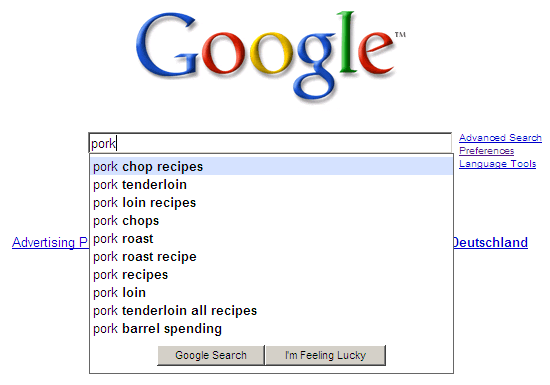 Google Suggest: Pork