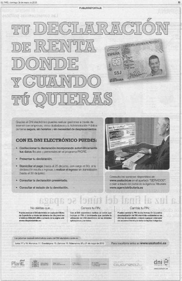 Werbung der Spanischen Regierung für den elektronischen Ausweis "DNI electrónico" aus der Zeitung "El País"