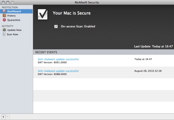 McAfee screenshot saying: "Your Mac is secure"