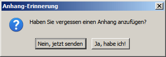 Dialogbox aus Thunderbird, die an vergessenen Dateianhang erinnert